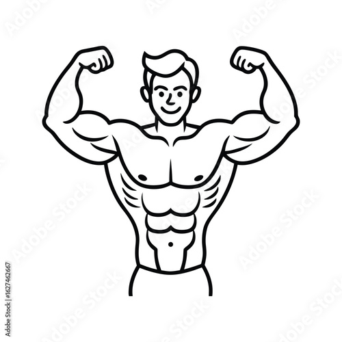 Body builder line art, Workout refers to physical exercise or activity performed to improve fitness, strength, or overall health