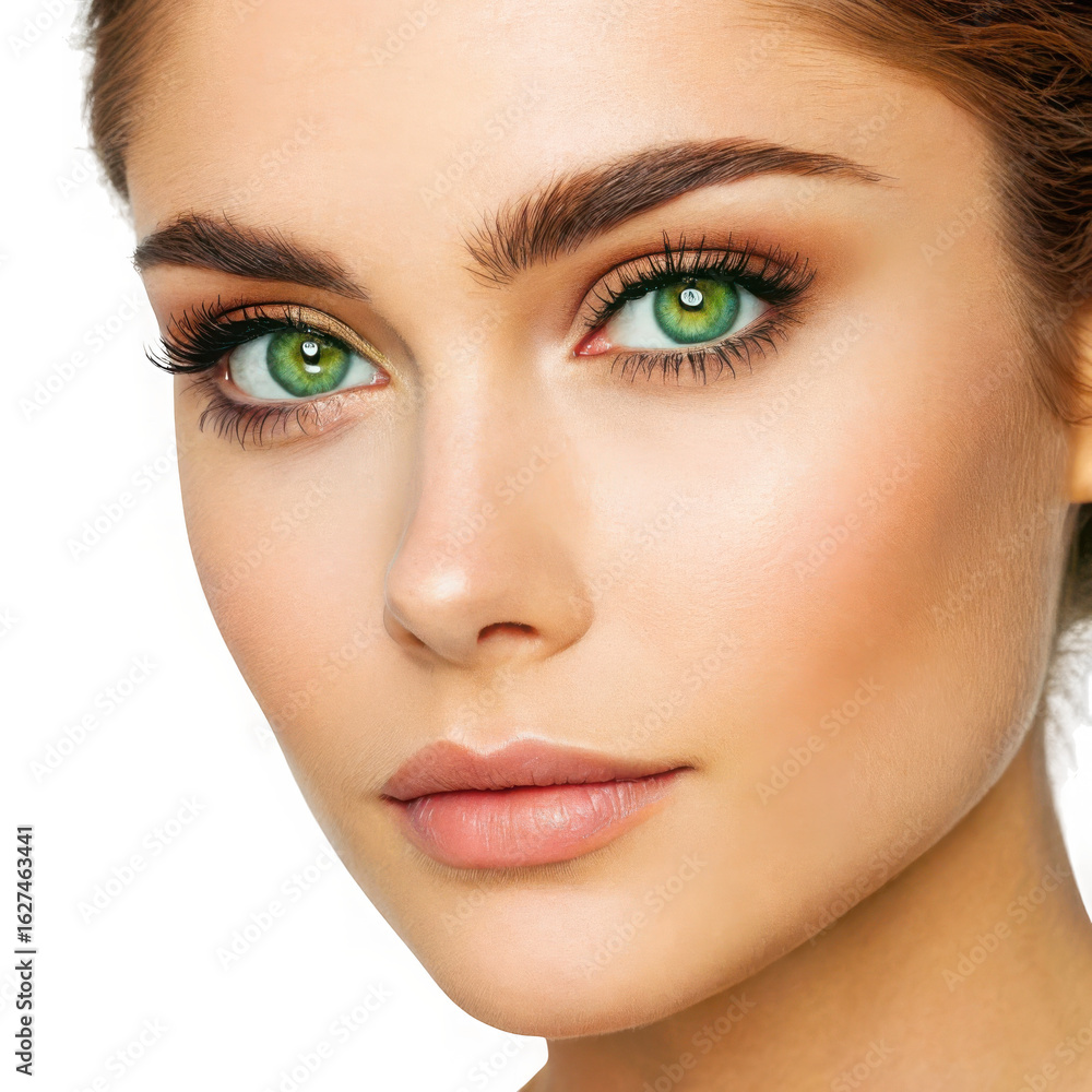 Naklejka premium Beautiful woman with green eyes and makeup isolated on transparent background
