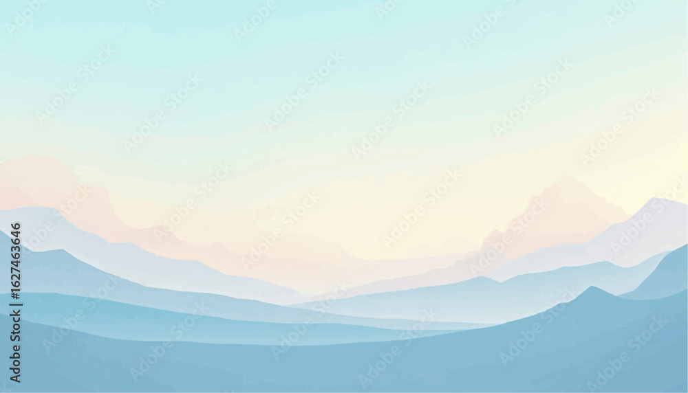 Obraz premium Abstract Blue Mountain Landscape with Soft Pastel Colors and Gentle Gradient Sky