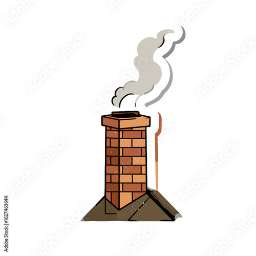 Illustration of a brick chimney emitting smoke on a rooftop, creating a cozy and rustic atmosphere with a cartoon style rendering