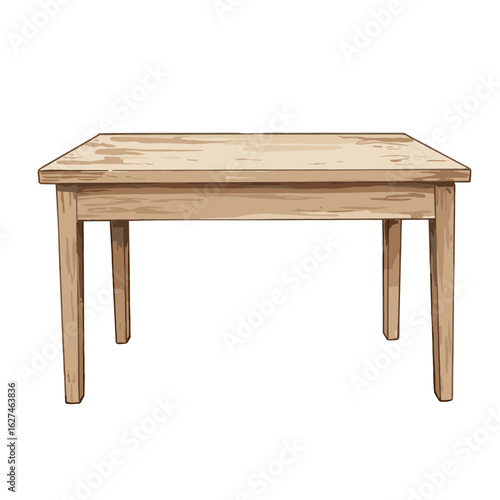 Rustic wooden table illustration featuring a natural wood grain finish and sturdy construction, ideal for furniture design and interior decor projects
