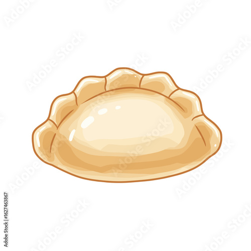 Delicious cartoon dumpling with a golden crust and delicate folds, perfect for culinary illustrations and food-related designs, isolated on white.