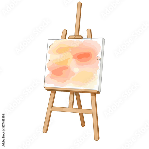 Illustration of an easel with a canvas displaying an abstract painting in warm tones, showcasing artistic expression and creative pursuit in a studio setting