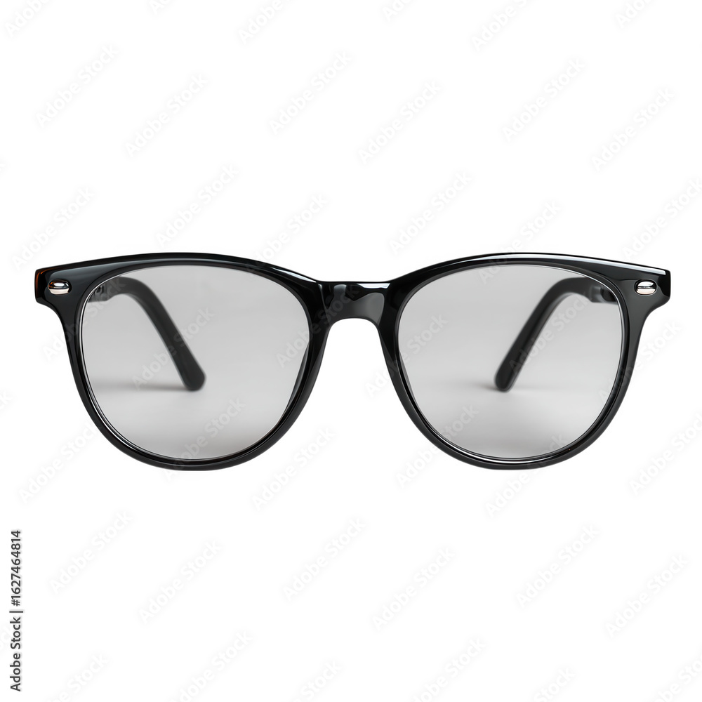 Fototapeta premium Classic black framed eyeglasses with clear lenses showcasing a stylish and modern design isolated on transparent background