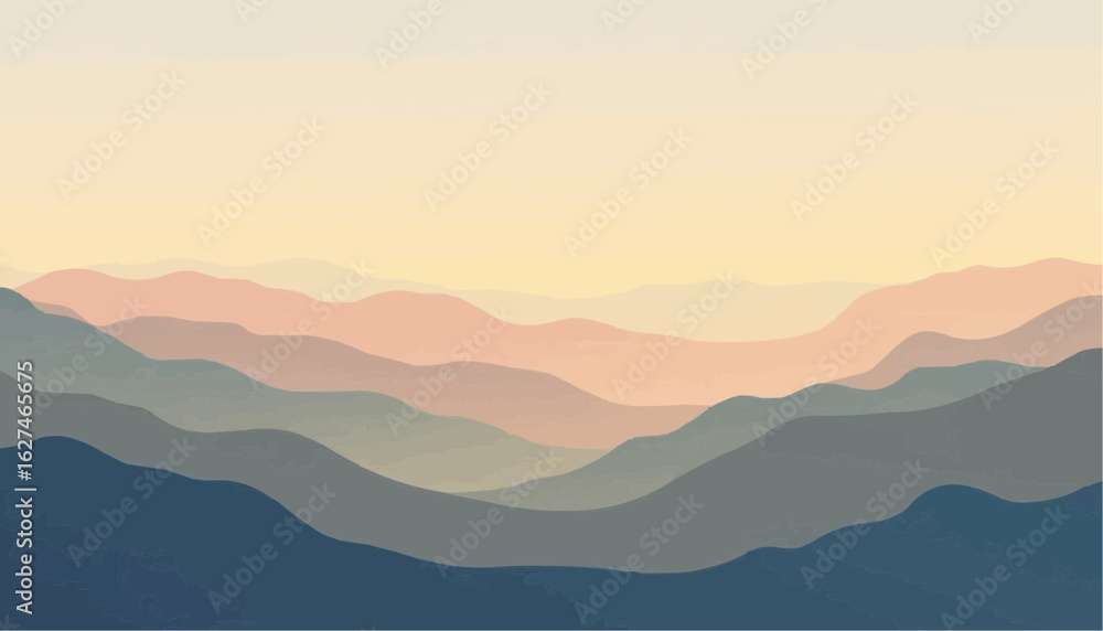 Obraz premium Abstract Mountain Landscape in Soft Pastel Colors with Layered Silhouettes for Nature and Artistic Design