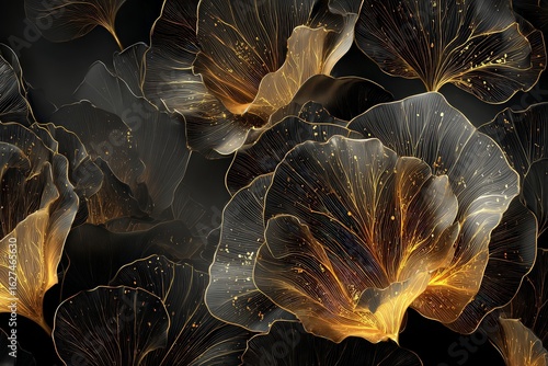 Abstract Floral Pattern With Gold Sparkle