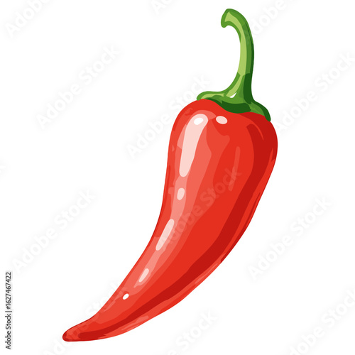 Vivid red chili pepper illustration showcasing its curved shape and glossy texture, perfect for culinary and healthy lifestyle designs