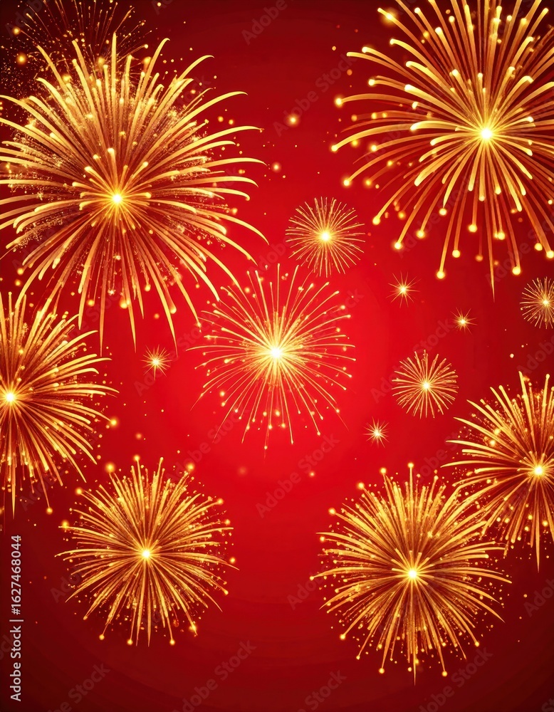 Naklejka premium Fireworks display against a red background