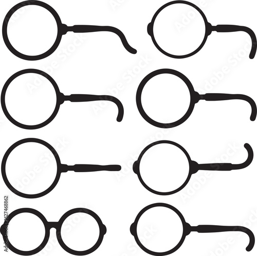 Round spectacles with curved handles eyeglasses black