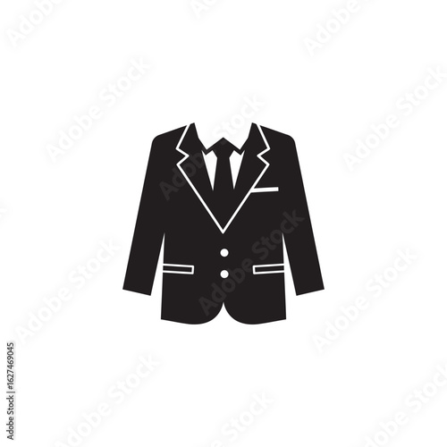 Elegant Black Suit with Tie and Handkerchief for Formal Occasions Icon Vector Illustration