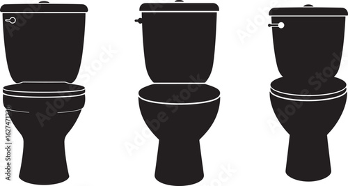 Three toilet silhouettes in a row silhouette