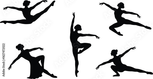 Graceful ballet dancers in dynamic poses showcasing artistic expression and athletic ability silhouette isolated on transparent background