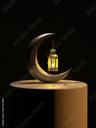 Wallpaper Mural A golden islamic lantern hanging from a crescent moon, symbolizing ramadan and the islamic faith Torontodigital.ca