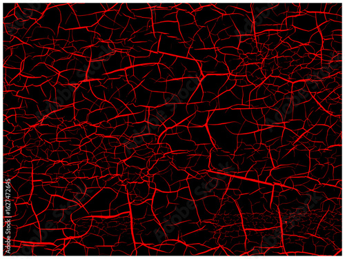 Black Cracked Background with Red Veins or Lava Texture（黒地に細かい赤い亀裂がびっしり入った背景）