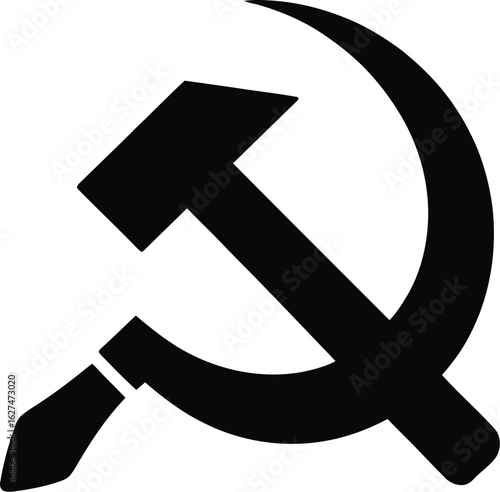 A striking black hammer and sickle emblem, a powerful symbol of communism and socialism, is presented with stark clarity and minimalist design, ideal for historical or political contexts.