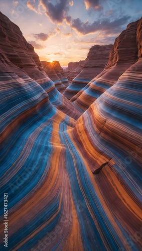 colorful canyon sunrise, colorful sandstone textures, colorful rock wave formation