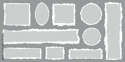 Collection of torn paper pieces with rough edges