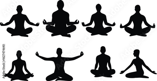 Black silhouette of a person in a yoga pose on a white background exercise