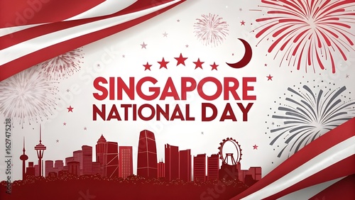 Singapore national day celebration with fireworks and skyline illustration