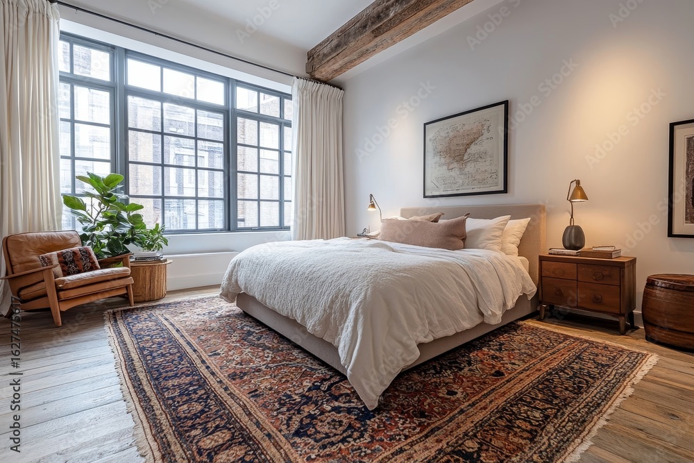 Fototapeta premium Scandinavian interior design for a modern bedroom, Generative AI