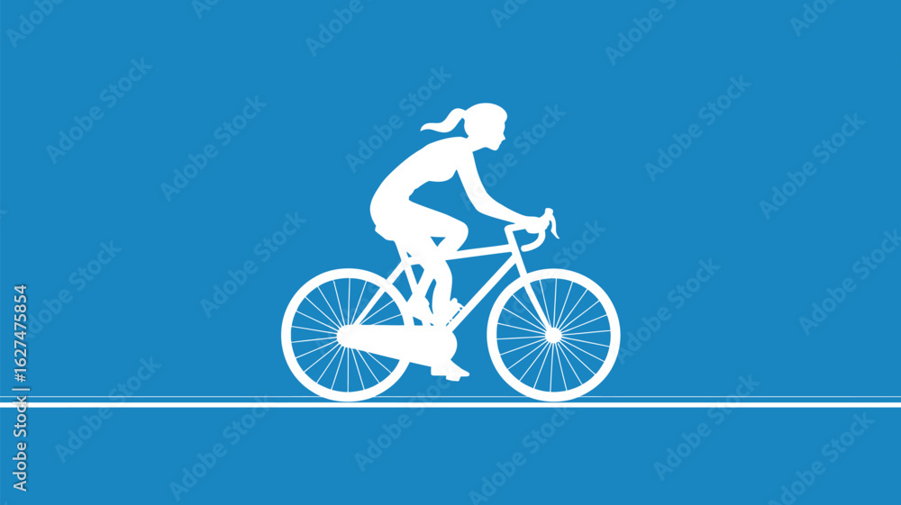 Fototapeta premium A cyclist silhouette rides a road bike, showcasing fitness and healthy lifestyle, perfect for sports, recreation, and cycling-related themes with a clean, modern, and minimalist design.