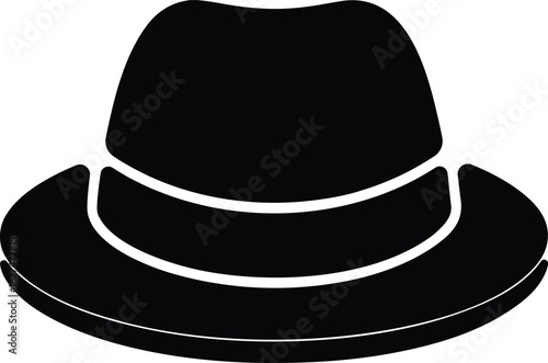 men’s hat icon, fedora silhouette, classic hat vector, brimmed hat outline, stylish hat shape, black male hat,