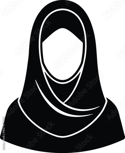 hijab woman silhouette, Muslim female outline, covered head icon, modest dress vector, traditional hijab shape