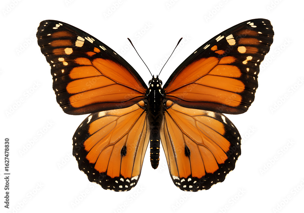 Fototapeta premium Detailed image of a Danaus plexippus (Monarch butterfly) with its unique wing venation.