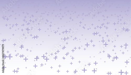 The image is decorated with scattered plus-sign or cross-shaped particles in various sizes, creating a dynamic sense of digital or positive energy.