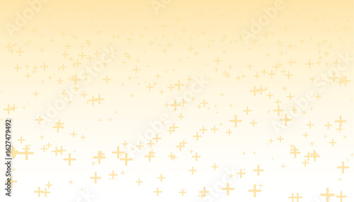 The image is decorated with scattered plus-sign or cross-shaped particles in various sizes, creating a dynamic sense of digital or positive energy.