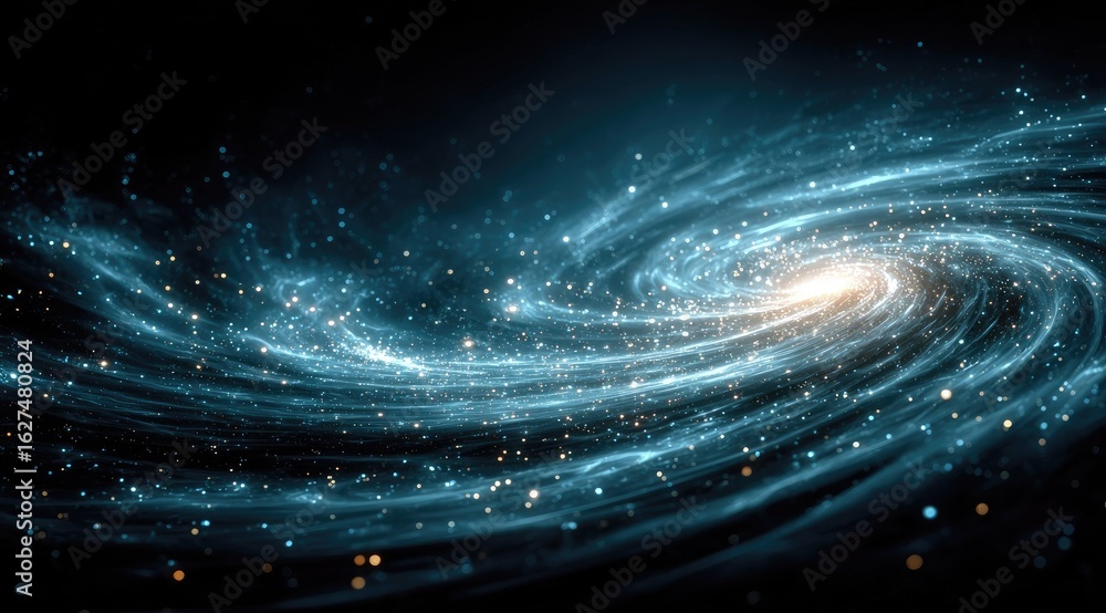Fototapeta premium A vibrant, swirling spiral galaxy, teeming with countless stars and cosmic dust, glows in a dark expanse