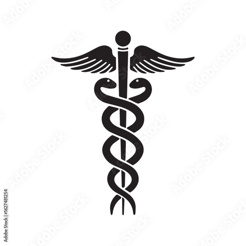 Caduceus medical symbol, staff of Hermes healthcare icon
