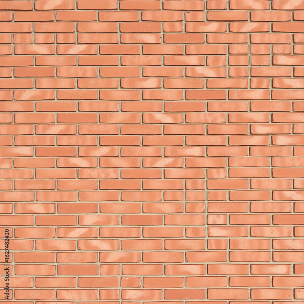 Obraz premium Red brick wall with a regular pattern and gray mortar and shadows