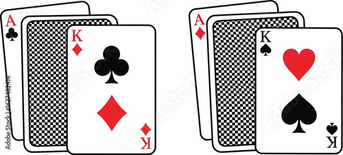 Winning poker hand with Ace King clubs and hearts spades cards