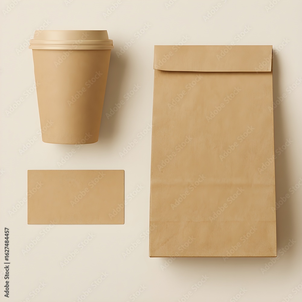 Kraft Paper Takeaway Packaging with Coffee Cup and Bag Kraft Paper Takeaway Packaging with Coffee Cup and Bag
