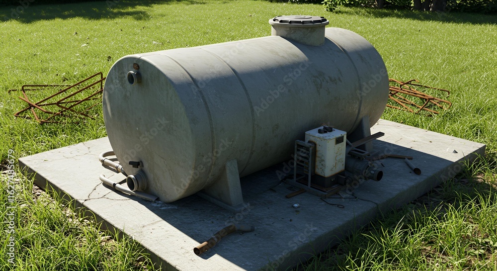 Outdoor Horizontal Water Tank on Concrete Slab Outdoor Horizontal Water Tank on Concrete Slab