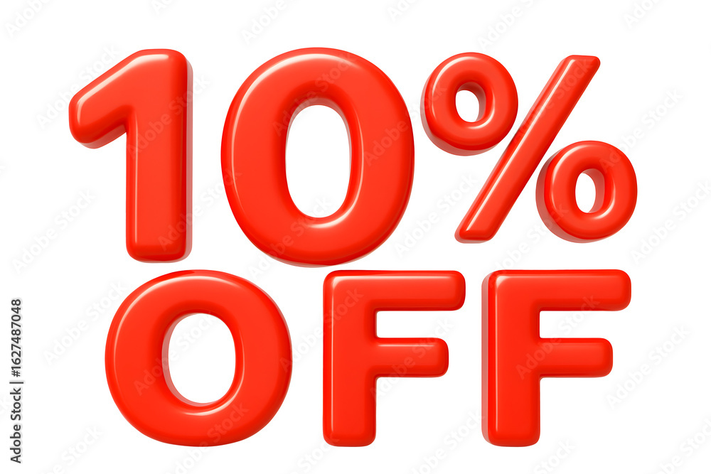 3D discount offer icon, shiny red ten percent off text for promotion, isolated on transparent background 3D discount offer icon, shiny red ten percent off text for promotion, isolated on transparent background