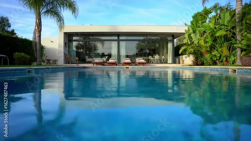 Wallpaper Mural Poolside modern home, tropical garden, sunny day, luxury real estate Torontodigital.ca