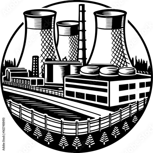 nuclear-power-plant (linocut)