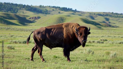 Majestic American Bison Grazing in Theodore Roosevelt National Park