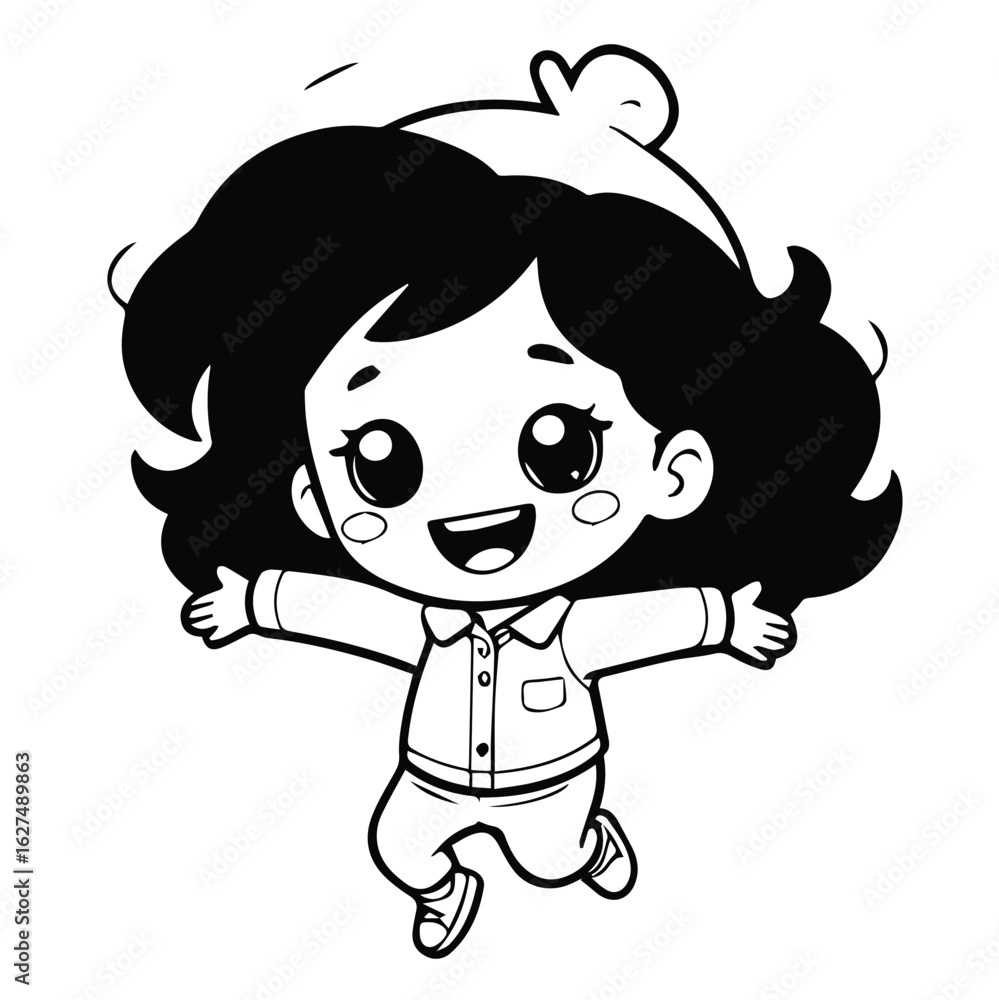 Obraz premium cute vector doodle avatar of cartoon girl 