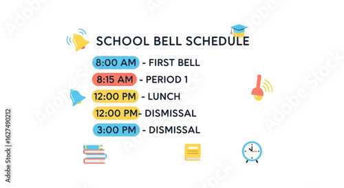 School Bell Schedule Vector with Icons
