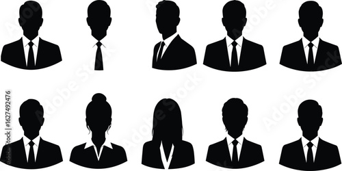 Professional business silhouettes, corporate team icons, office staff avatars, business profile illustrations, team members, workplace diversity, career symbols, HR graphics