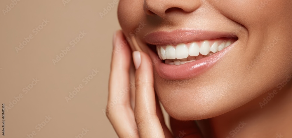 Obraz premium The radiant smile of a woman highlighting natural beauty and confidence.