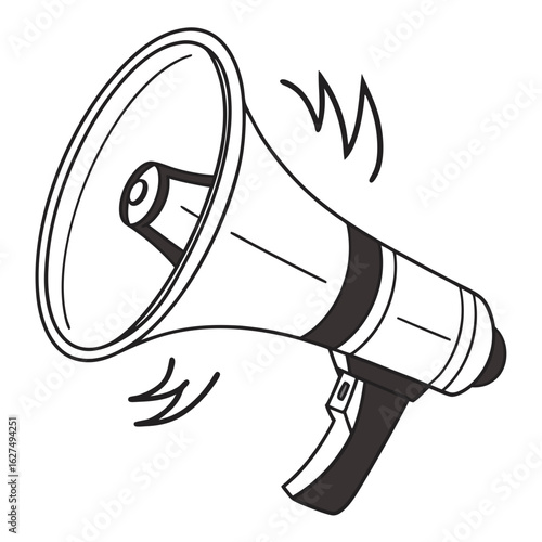 Loud megaphone announcement isolated on white background for promotion and marketing communication to attract attention