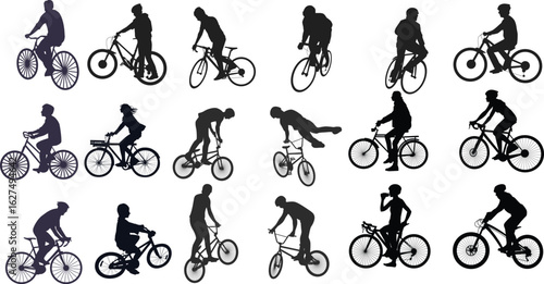 Sport silhouettes Hand drawn Flat bicycle Silhouette