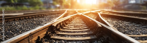 Railroad tracks diverging into two paths