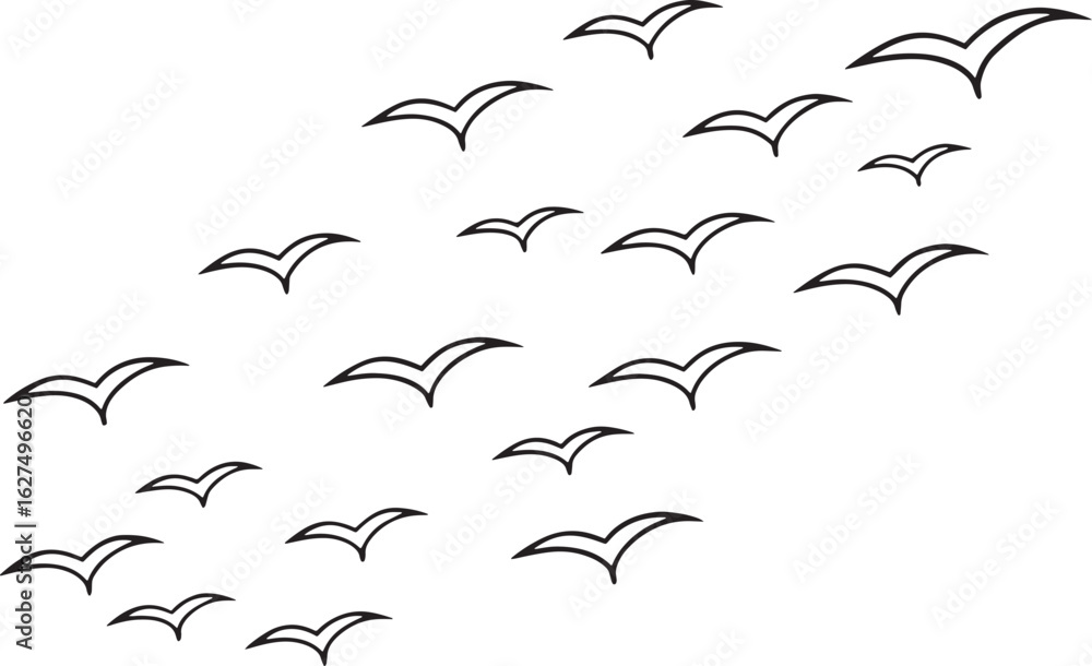 Naklejka premium Flock Of Stylized Birds In Flight flying migration