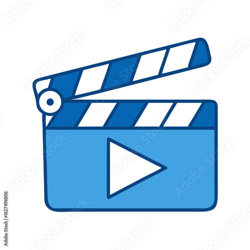 A stylized clapperboard, the iconic symbol of film and video production, in a clean, contemporary design. The illustration embodies the beginning of a movie.