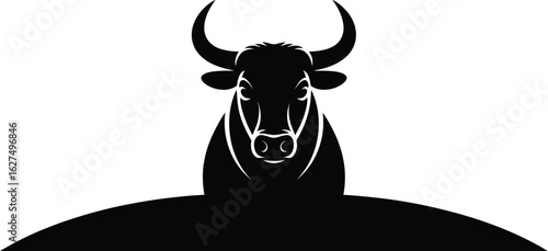 Majestic bull silhouette showcases powerful horns and striking features, perfect for logos, branding, and designs needing a strong, bold animal symbol or vector element.